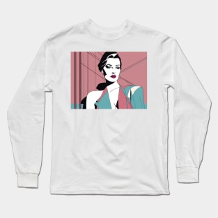 Petal Breeze Art Deco Patrick Nagel 80s Long Sleeve T-Shirt